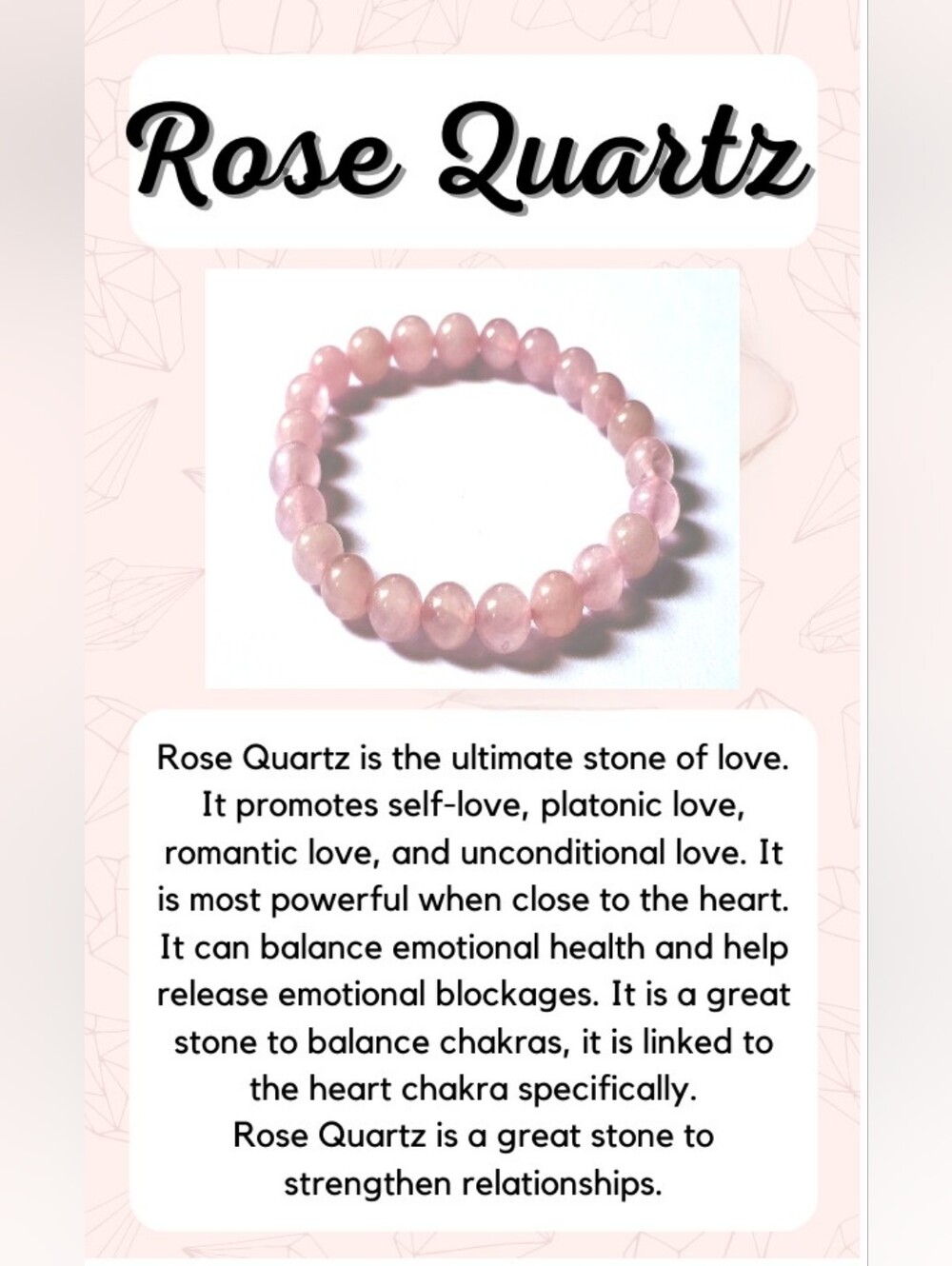Rose Quartz Beaded Stretch Bracelet | Natural Stone Quartz | Handmade| 8mm - Picture 9 of 9